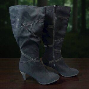 Impo Side Zip-up Mid-calf/Knee-hi Heels black Boots Santana Faux Suede Size 10m